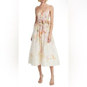 Zimmermann Floral A-Line Dress in Cream and Pink